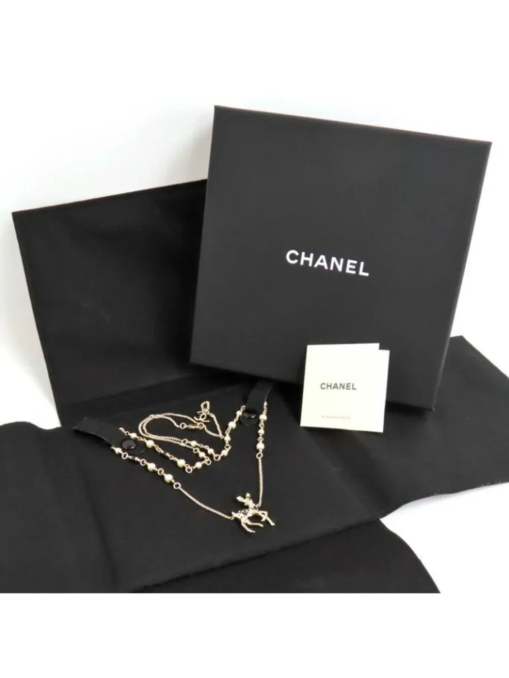 Chanel Bambi Necklace Faux Pearl Gold Stone Accessory